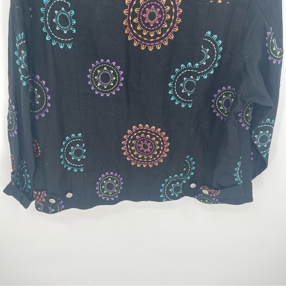ALEXANDRA BARTLETT 100% Linen Black Embroidered Collared button jacket Size 1X - Picture 7 of 9